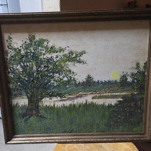 Framed Landscape Art with Green and Brown Tones 17x22
